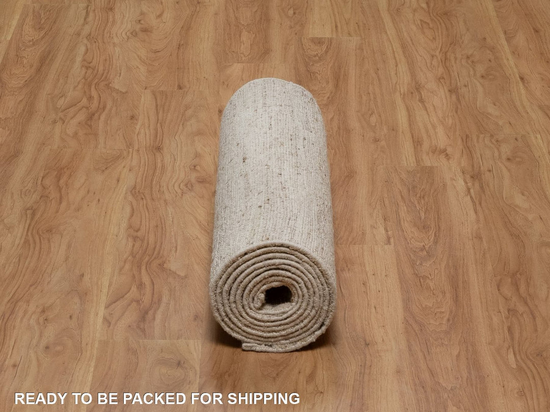 2'8" x 12'1" New Hand Knotted Ivory Wool Runner Oriental Rug - MOA10292309