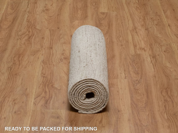 2'8" x 12'1" New Hand Knotted Ivory Wool Runner Oriental Rug - MOA10292309