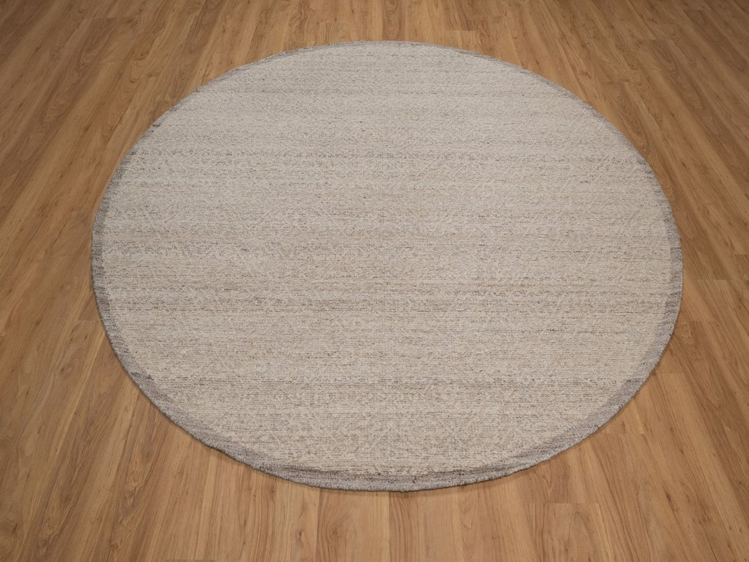 7'11" x 7'11" New Hand Knotted Brown Wool Round Oriental Rug - MOA10292313