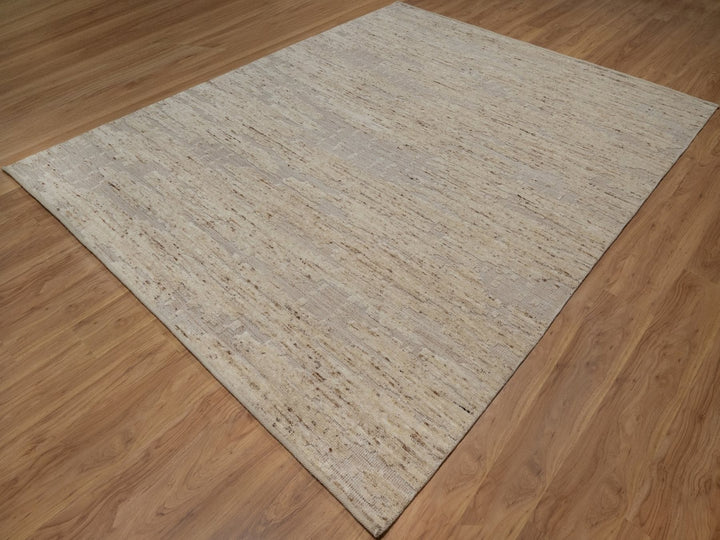 8'0" x 10'0" New Hand Knotted Ivory Wool Rectangle Oriental Rug - MOA10292316