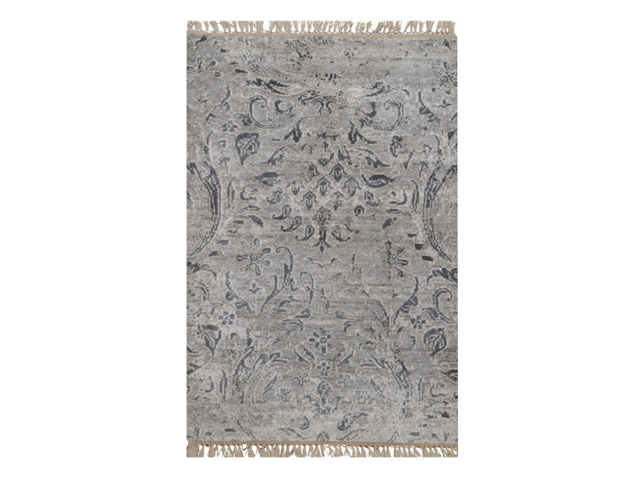 1'11" x 3'0" New Hand Knotted Grey Wool & Silk Rectangle Oriental Rug - MOA10292318