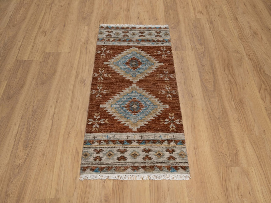 2'0" x 3'11" New Hand Knotted Brown Wool Rectangle Oriental Rug - MOA10292319