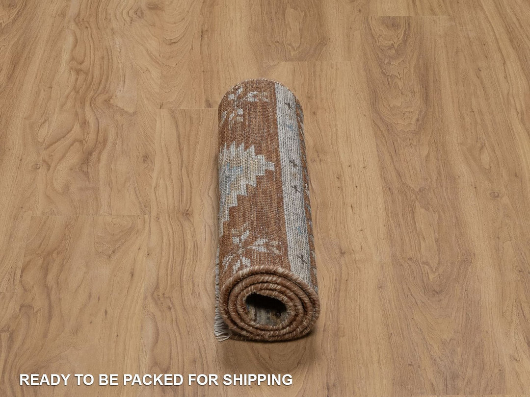 2'0" x 3'11" New Hand Knotted Brown Wool Rectangle Oriental Rug - MOA10292319