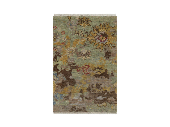 2'0" x 3'0" New Hand Knotted Green Wool Rectangle Oriental Rug - MOA10292321