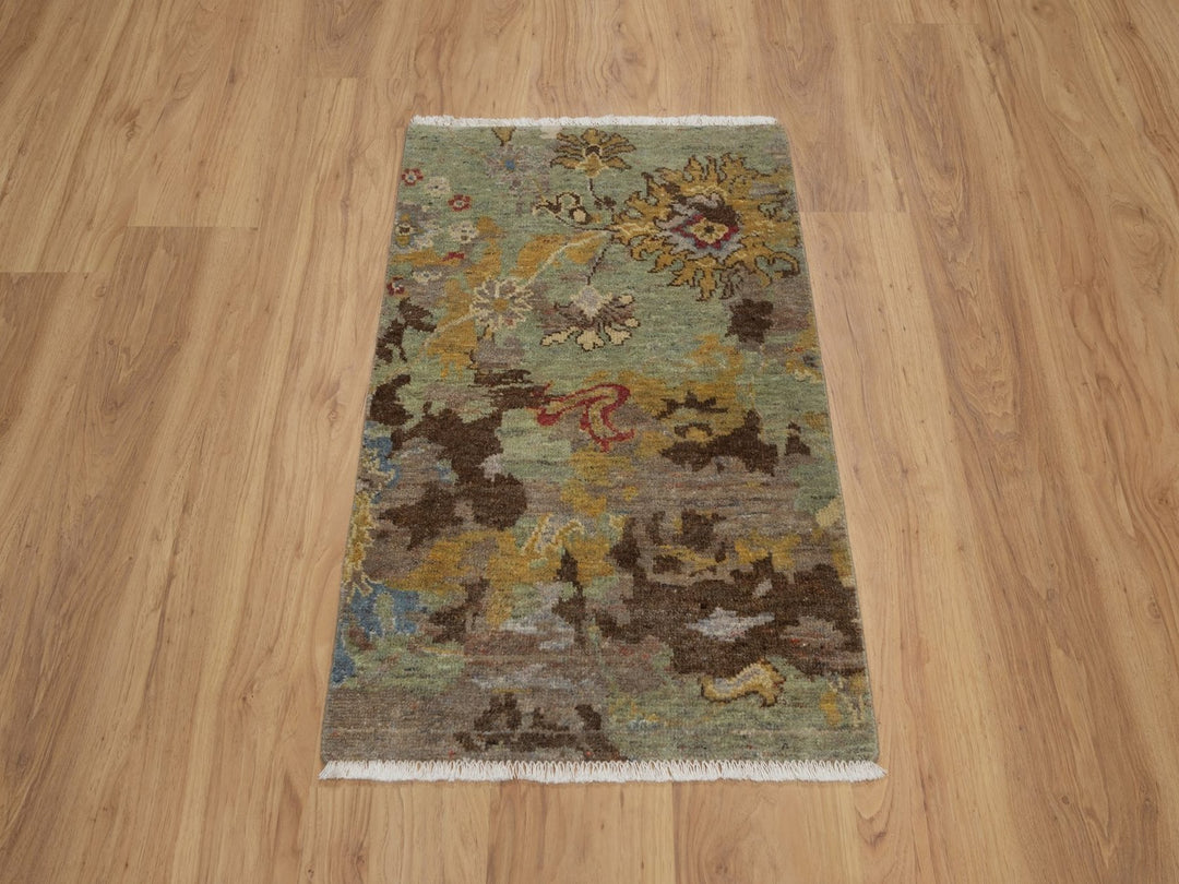 2'0" x 3'0" New Hand Knotted Green Wool Rectangle Oriental Rug - MOA10292321