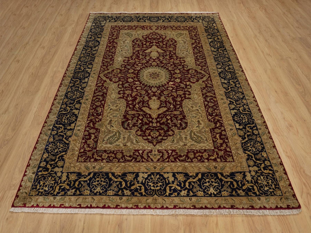 6'0" x 8'9" New Hand Knotted Red Wool & Silk Rectangle Oriental Rug - MOA10292323