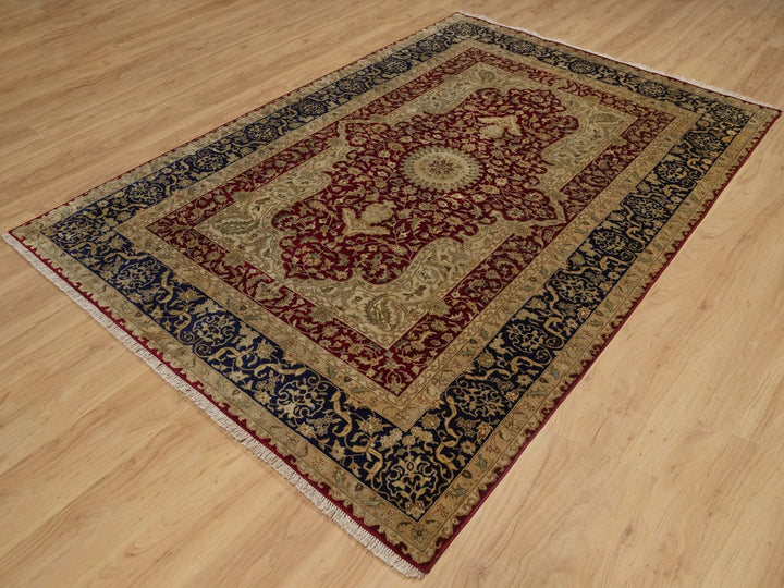 6'0" x 8'9" New Hand Knotted Red Wool & Silk Rectangle Oriental Rug - MOA10292323