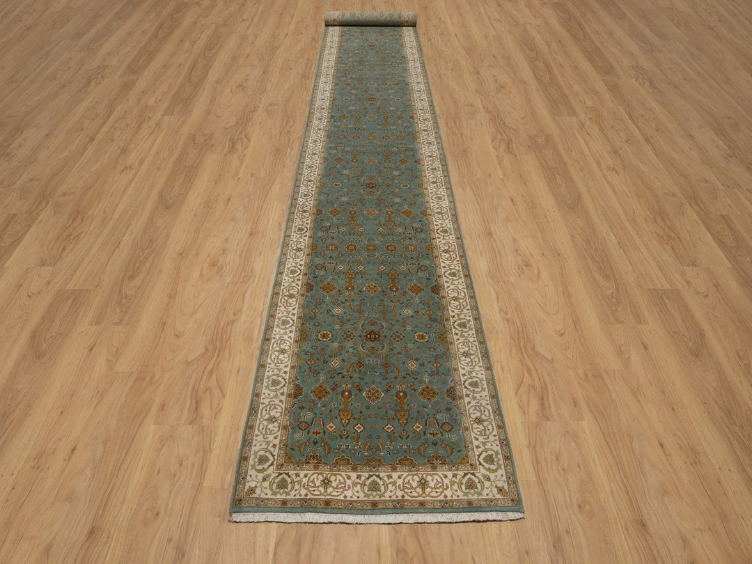 2'11" x 20'3" New Hand Knotted Blue Wool Runner Oriental Rug - MOA10292324