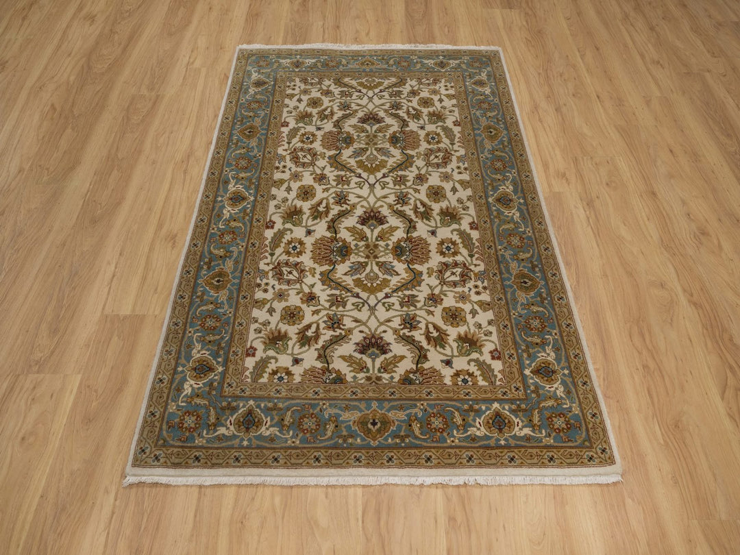 4'0" x 6'3" New Hand Knotted Ivory Wool Rectangle Oriental Rug - MOA10292325