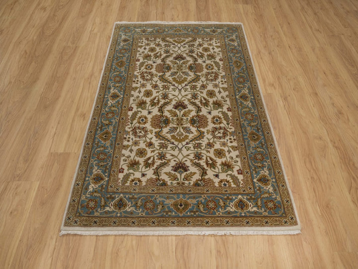 4'0" x 6'3" New Hand Knotted Ivory Wool Rectangle Oriental Rug - MOA10292325