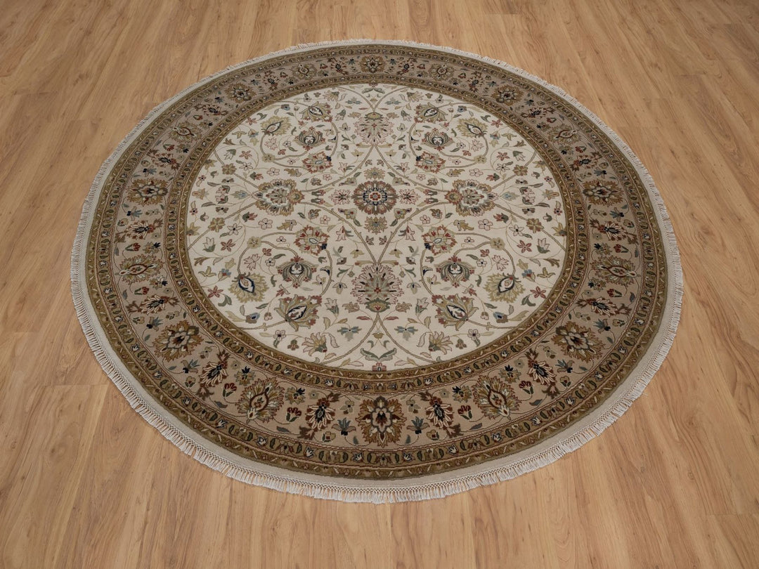 6'8" x 6'8" New Hand Knotted Ivory Wool Round Oriental Rug - MOA10292328