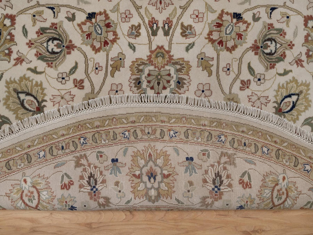 6'8" x 6'8" New Hand Knotted Ivory Wool Round Oriental Rug - MOA10292328