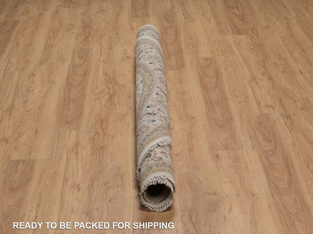 6'8" x 6'8" New Hand Knotted Ivory Wool Round Oriental Rug - MOA10292328