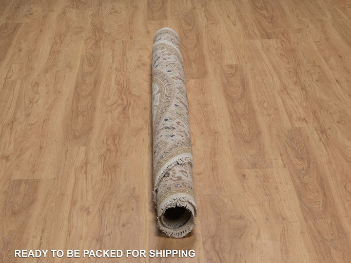 6'8" x 6'8" New Hand Knotted Ivory Wool Round Oriental Rug - MOA10292328