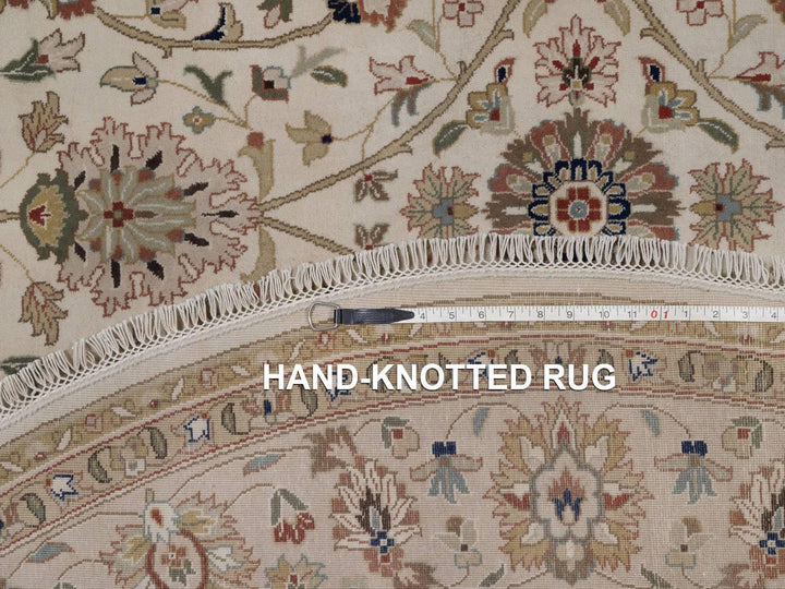 6'8" x 6'8" New Hand Knotted Ivory Wool Round Oriental Rug - MOA10292328