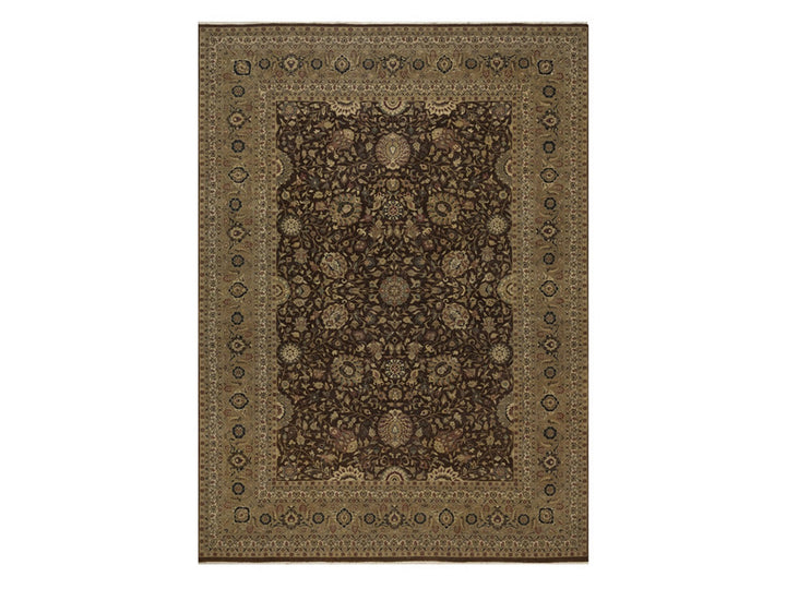 8'9" x 12'1" New Hand Knotted Brown Wool & Silk Rectangle Oriental Rug - MOA10292329