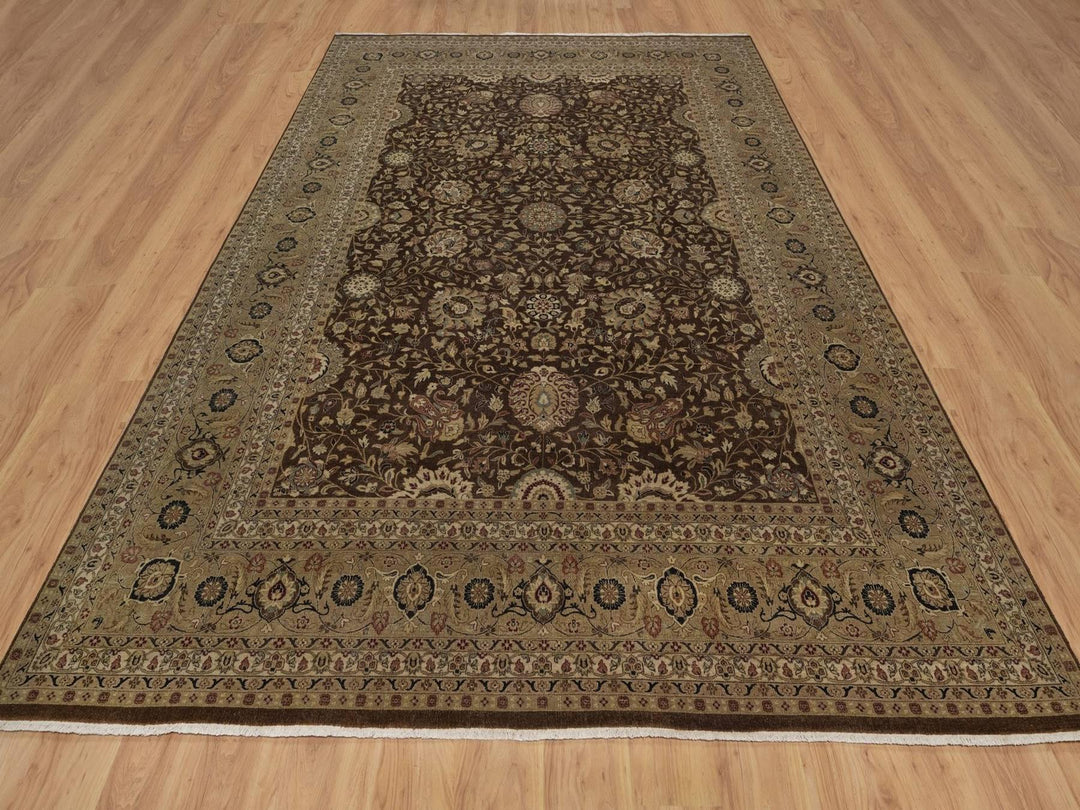 8'9" x 12'1" New Hand Knotted Brown Wool & Silk Rectangle Oriental Rug - MOA10292329