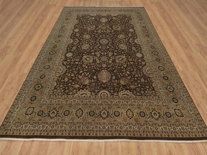 8'9" x 12'1" New Hand Knotted Brown Wool & Silk Rectangle Oriental Rug - MOA10292329