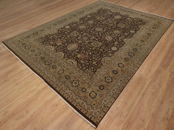 8'9" x 12'1" New Hand Knotted Brown Wool & Silk Rectangle Oriental Rug - MOA10292329