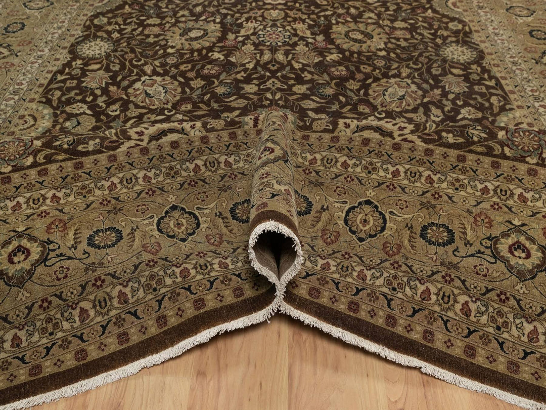 8'9" x 12'1" New Hand Knotted Brown Wool & Silk Rectangle Oriental Rug - MOA10292329