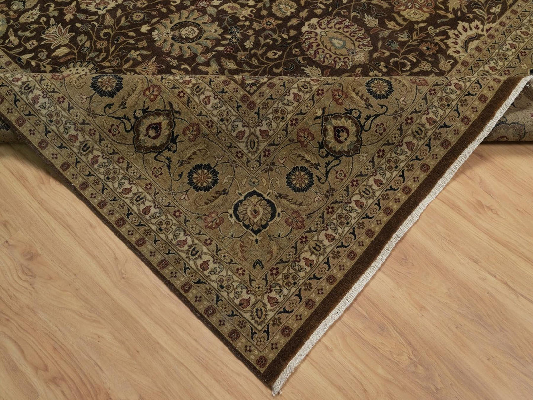 8'9" x 12'1" New Hand Knotted Brown Wool & Silk Rectangle Oriental Rug - MOA10292329