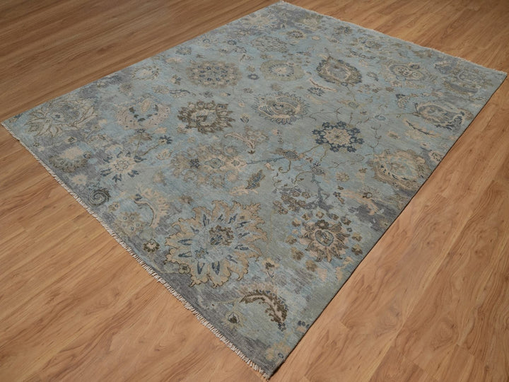 8'0" x 10'1" New Hand Knotted Grey Wool Rectangle Oriental Rug - MOA10292330