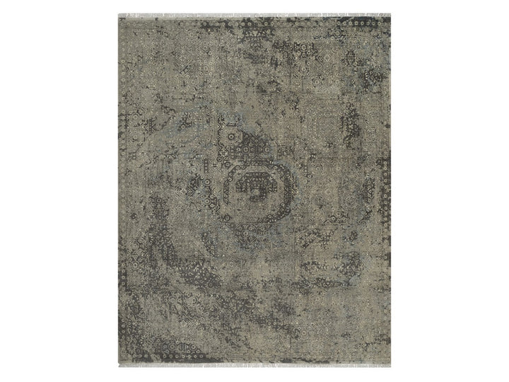 7'10" x 9'11" New Hand Knotted Grey Wool Rectangle Oriental Rug - MOA10292331