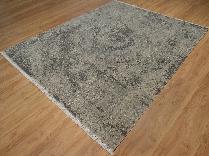 7'10" x 9'11" New Hand Knotted Grey Wool Rectangle Oriental Rug - MOA10292331