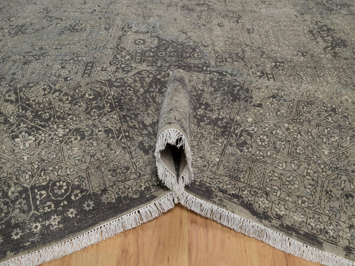 7'10" x 9'11" New Hand Knotted Grey Wool Rectangle Oriental Rug - MOA10292331
