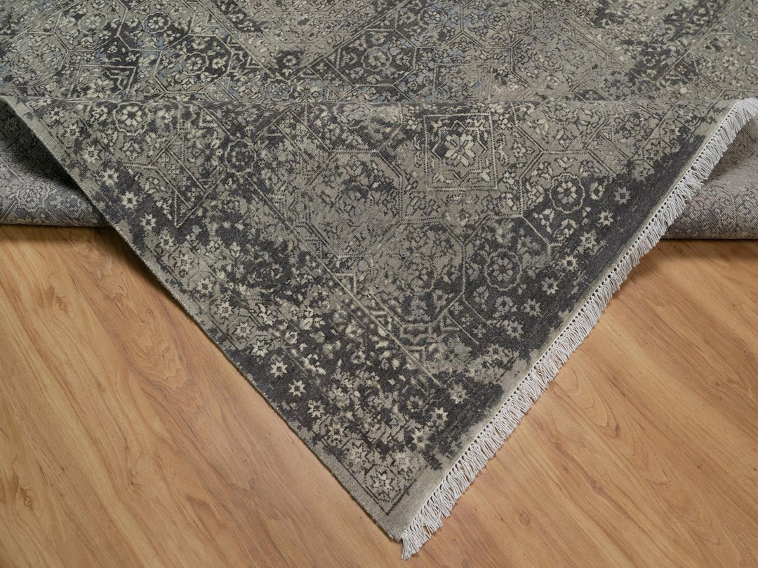 7'10" x 9'11" New Hand Knotted Grey Wool Rectangle Oriental Rug - MOA10292331
