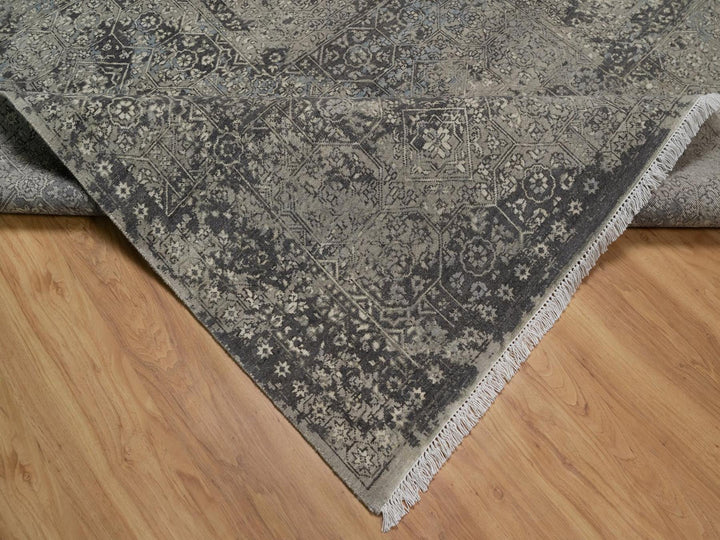 7'10" x 9'11" New Hand Knotted Grey Wool Rectangle Oriental Rug - MOA10292331