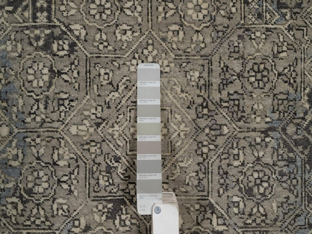 7'10" x 9'11" New Hand Knotted Grey Wool Rectangle Oriental Rug - MOA10292331