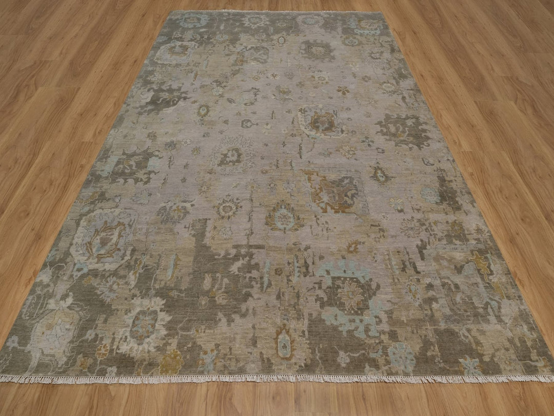 8'11" x 12'1" New Hand Knotted Grey Wool Rectangle Oriental Rug - MOA10292332