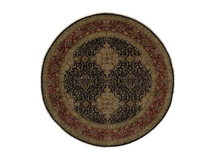 9'0" x 9'0" New Hand Knotted Black Wool Round Oriental Rug - MOA10292333