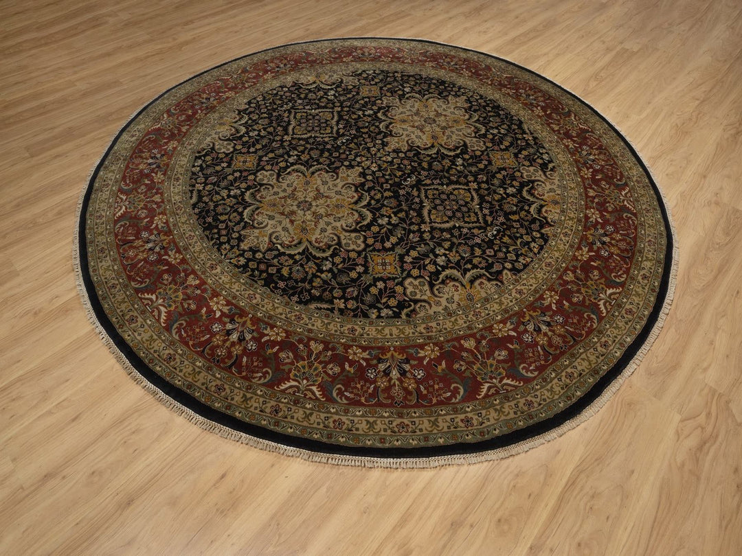 9'0" x 9'0" New Hand Knotted Black Wool Round Oriental Rug - MOA10292333