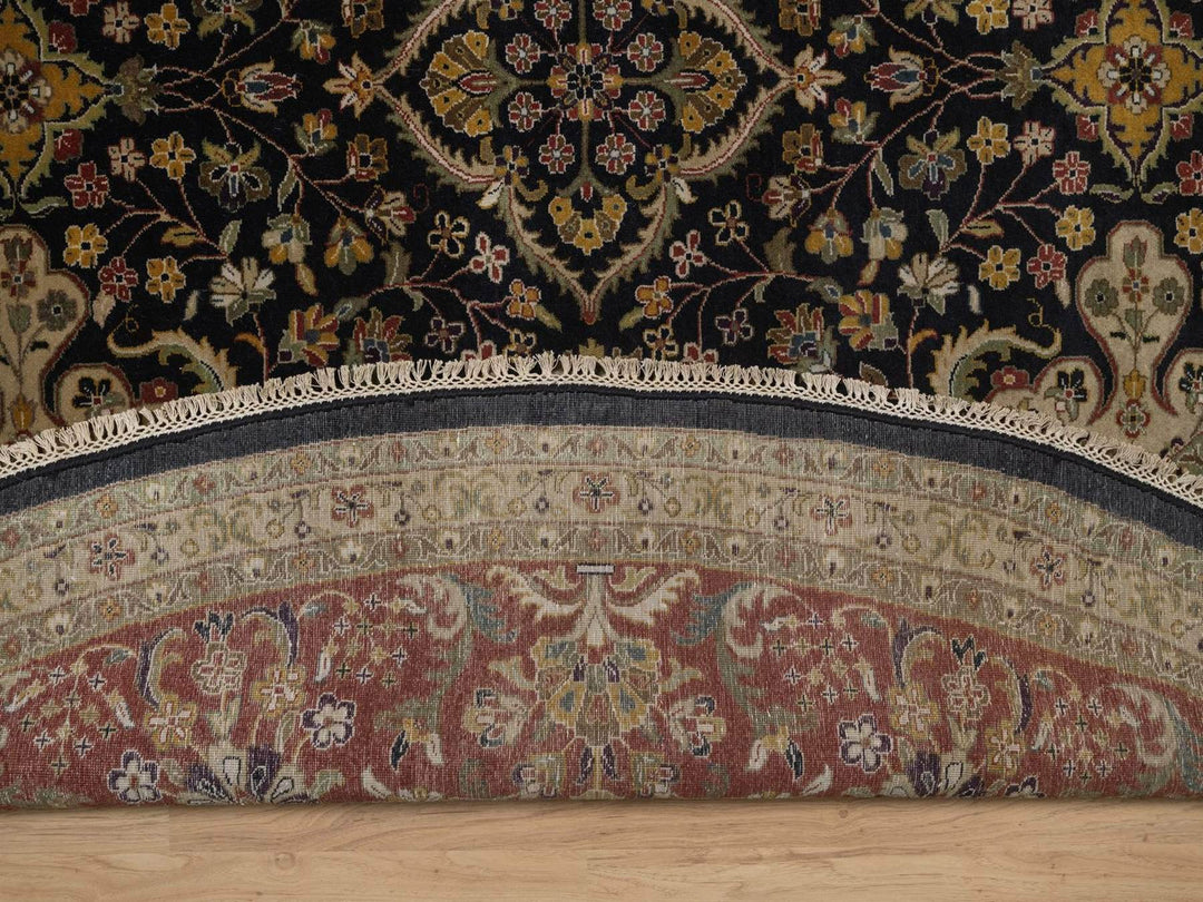 9'0" x 9'0" New Hand Knotted Black Wool Round Oriental Rug - MOA10292333