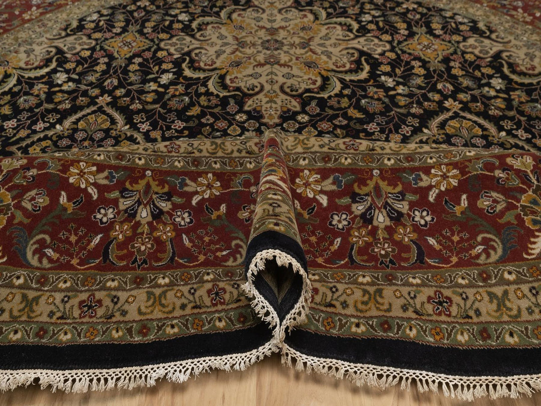 9'0" x 9'0" New Hand Knotted Black Wool Round Oriental Rug - MOA10292333