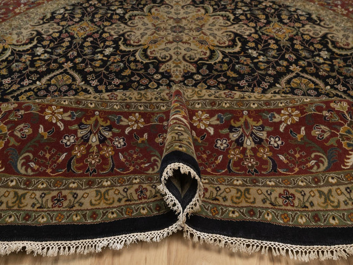 9'0" x 9'0" New Hand Knotted Black Wool Round Oriental Rug - MOA10292333