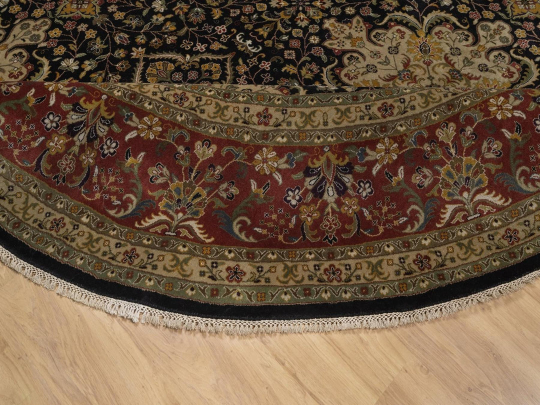9'0" x 9'0" New Hand Knotted Black Wool Round Oriental Rug - MOA10292333