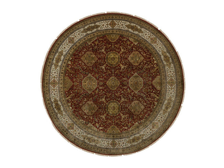 9'0" x 9'0" New Hand Knotted Red Wool Round Oriental Rug - MOA10292334