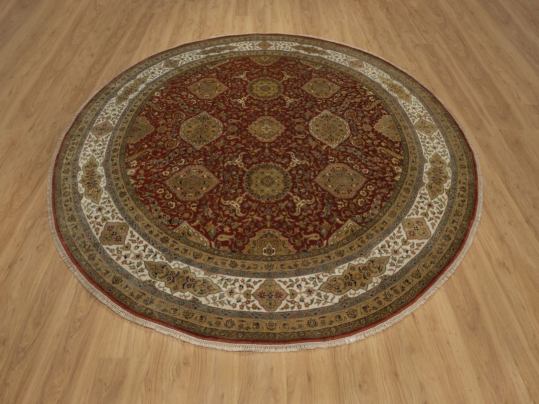 9'0" x 9'0" New Hand Knotted Red Wool Round Oriental Rug - MOA10292334