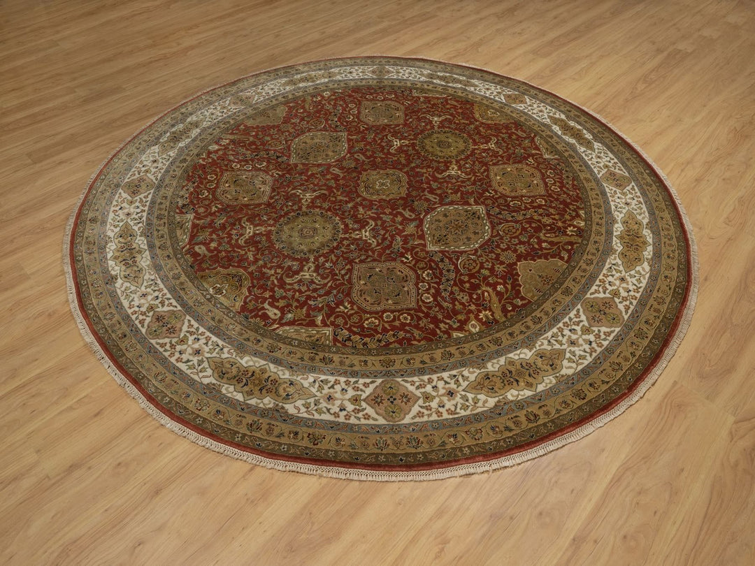 9'0" x 9'0" New Hand Knotted Red Wool Round Oriental Rug - MOA10292334