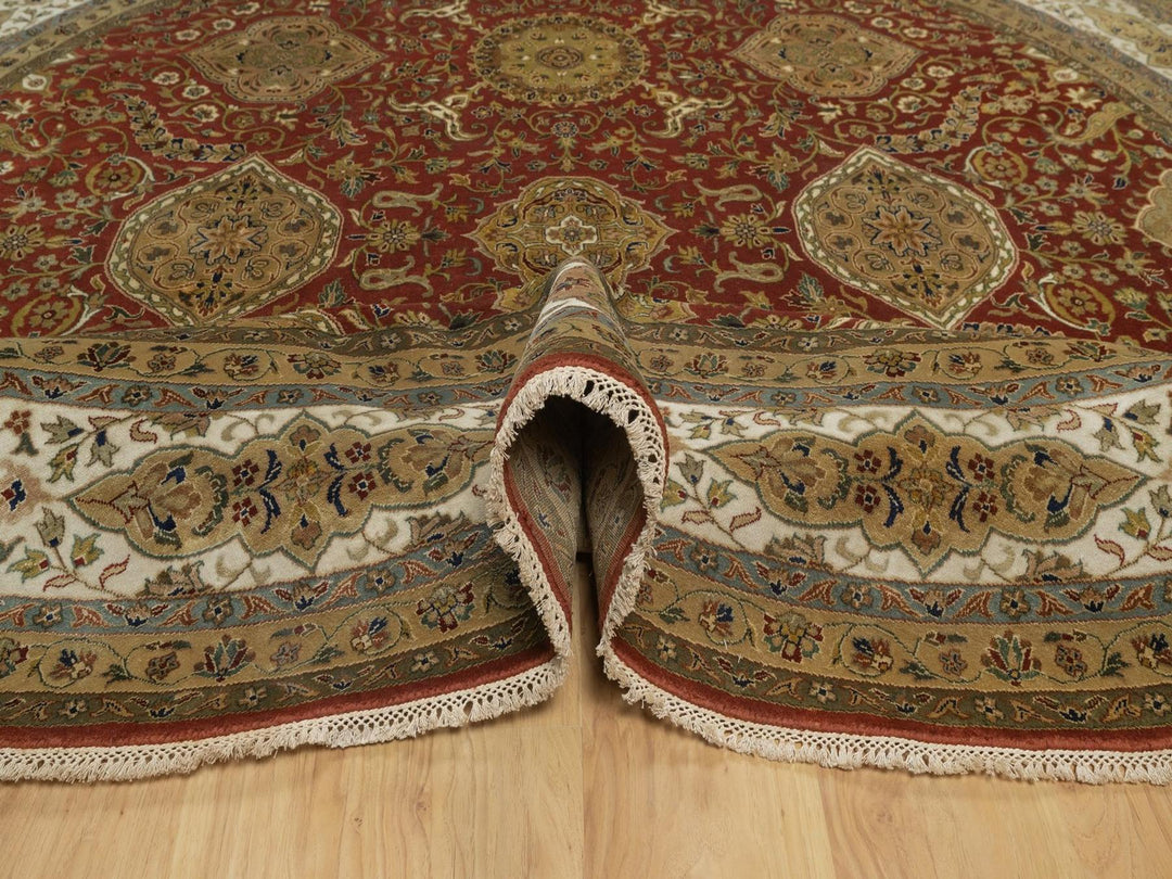 9'0" x 9'0" New Hand Knotted Red Wool Round Oriental Rug - MOA10292334