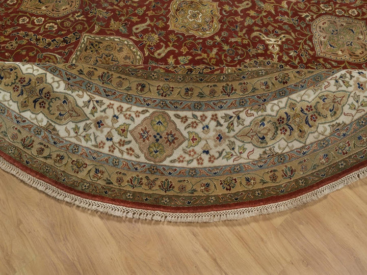 9'0" x 9'0" New Hand Knotted Red Wool Round Oriental Rug - MOA10292334