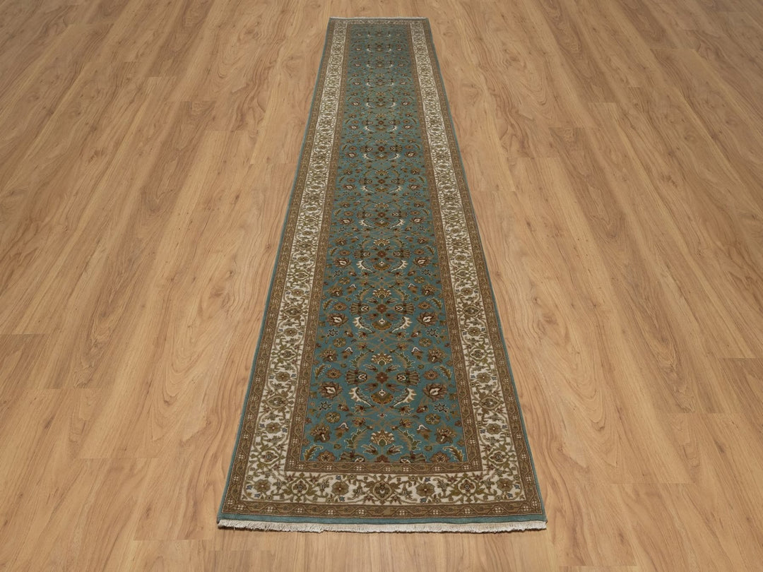 3'1" x 15'11" New Hand Knotted Blue Wool Runner Oriental Rug - MOA10292335