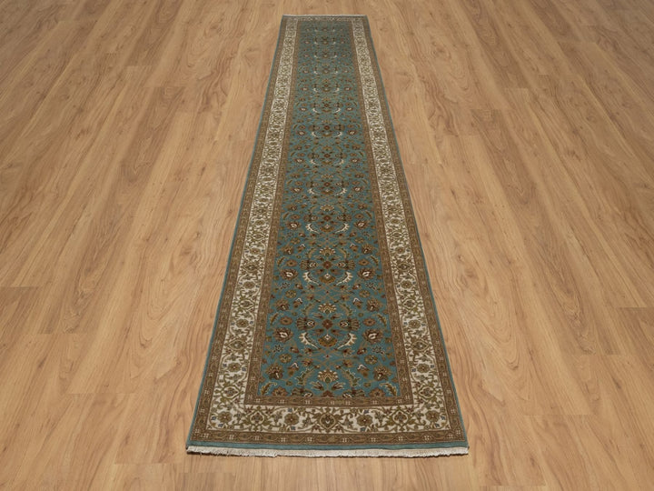 3'1" x 15'11" New Hand Knotted Blue Wool Runner Oriental Rug - MOA10292335