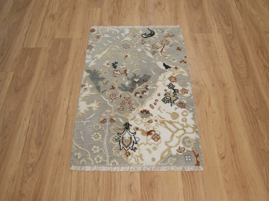 2'2" x 3'0" New Hand Knotted Grey Wool Rectangle Oriental Rug - MOA10292337