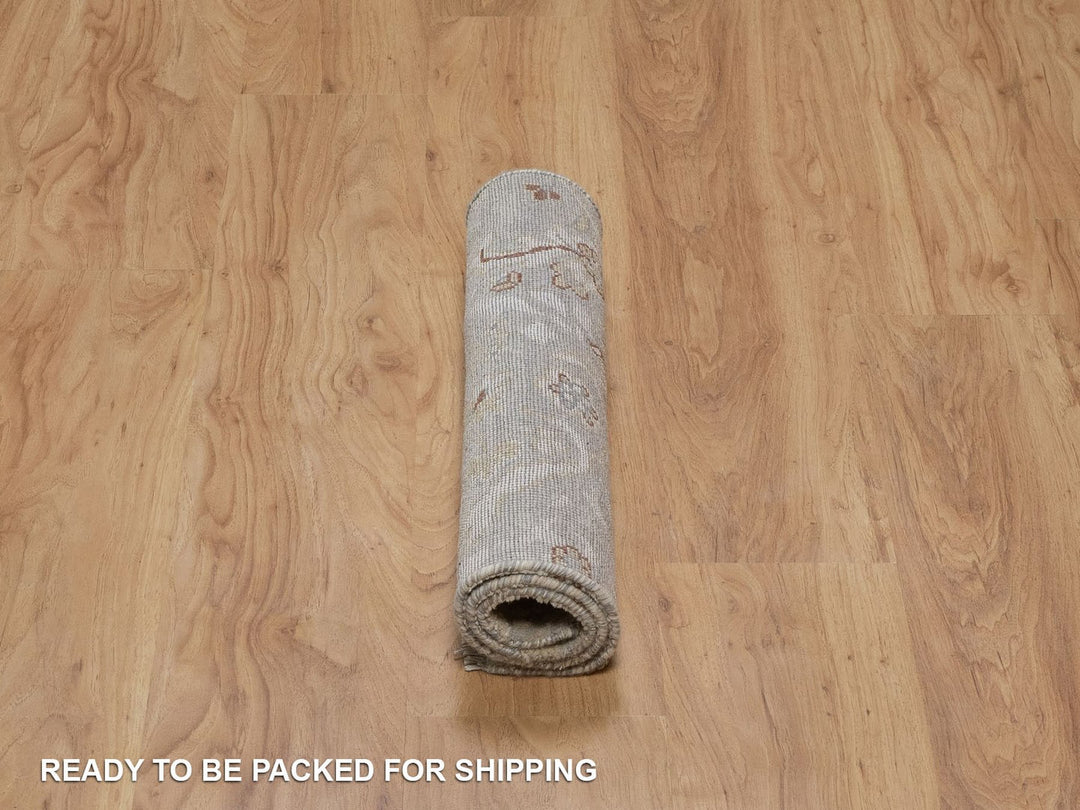 2'2" x 3'0" New Hand Knotted Grey Wool Rectangle Oriental Rug - MOA10292337