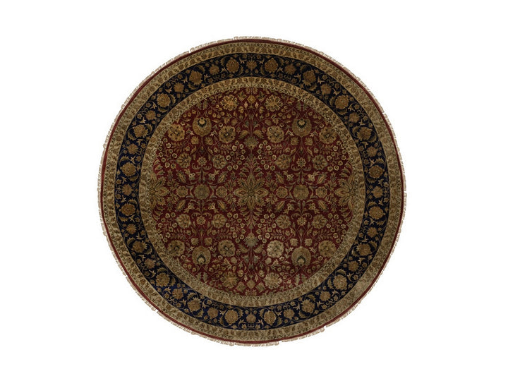 8'9" x 8'9" New Hand Knotted Red Wool & Silk Round Oriental Rug - MOA10292338