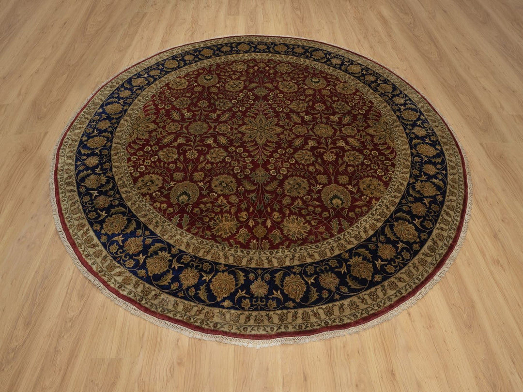 8'9" x 8'9" New Hand Knotted Red Wool & Silk Round Oriental Rug - MOA10292338